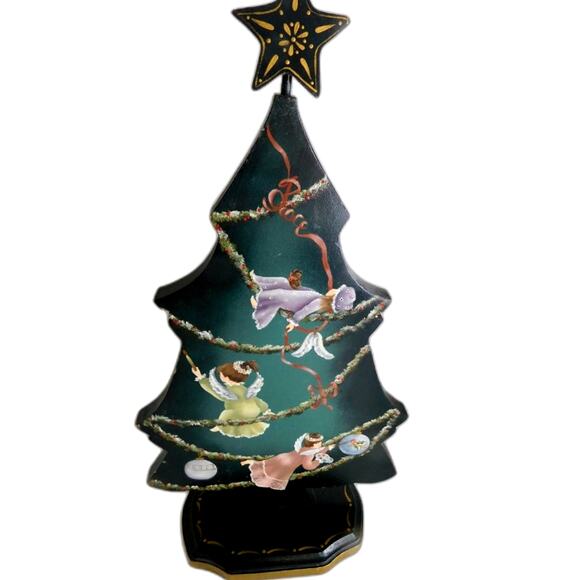Vintage Handmade Wooden Christmas Tree With Angels - Picture 1 of 7
